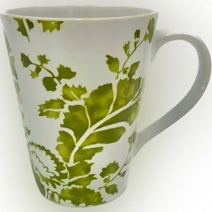 ROSCHER Ambiance Collection Coffee Mug Stoneware White Green Floral Leaves